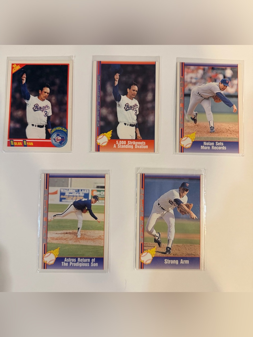 Nolan Ryan Baseball Card Lot Set of 5 Vintage 1990's Cards Rangers Astros HOF